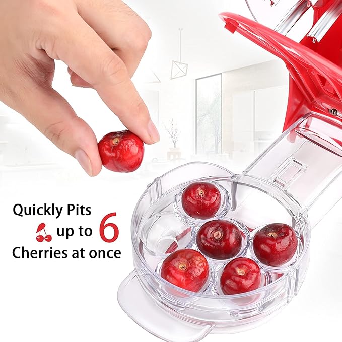Cherry Pitter Cherry Pitter Tool Remove 6 pits/time-Red | 6 Stainless Steel Rods with Lock Design, Anti-juice Splash,Saving time and Enjoy to Use/Clean