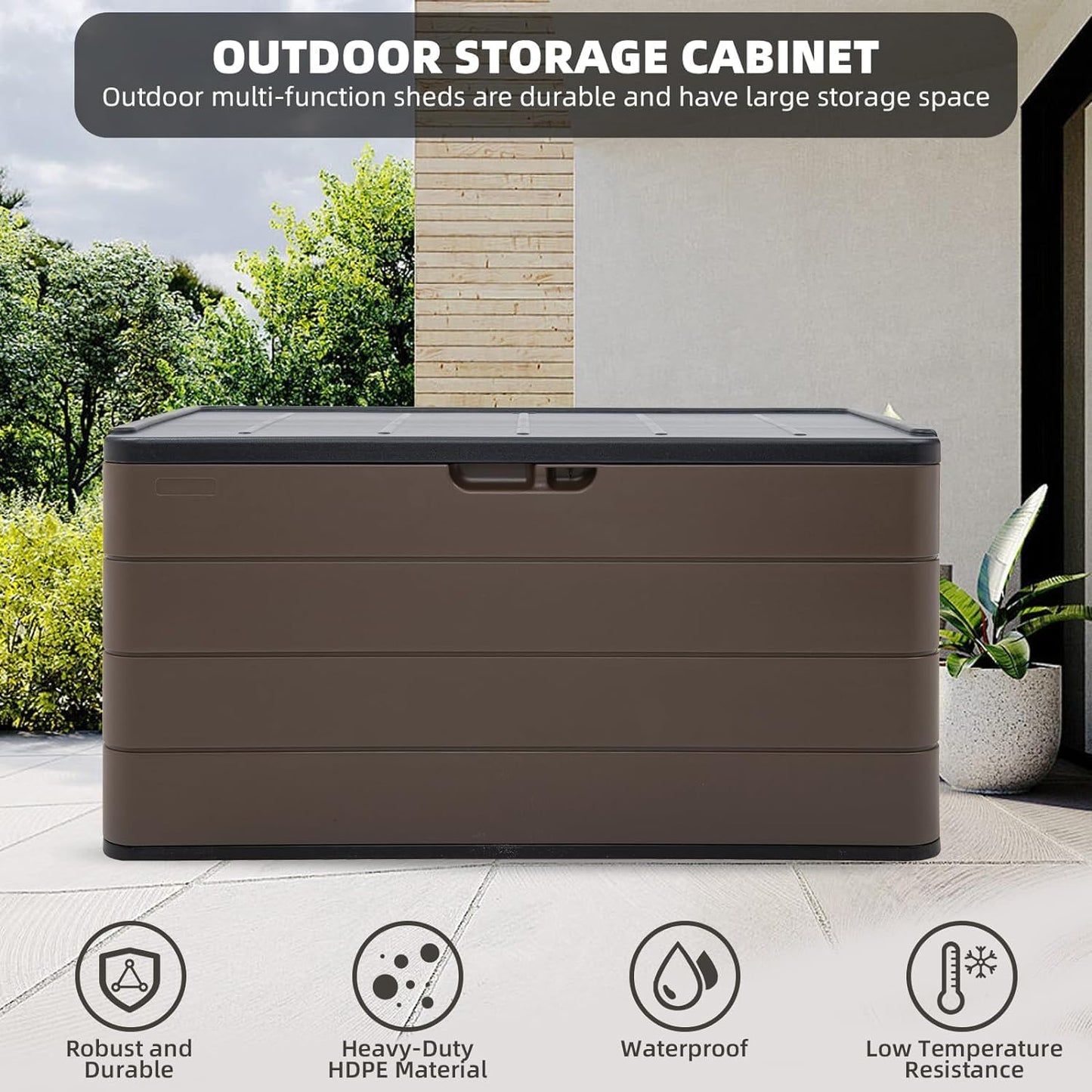 100 Gallon Large Resin Deck Box - Lockable Waterproof Outdoor Storage Bench for Patio Cushions, Garden Tools & Pool Accessories - Wood-Look Texture, Weather-Resistant for Backyard & Porch