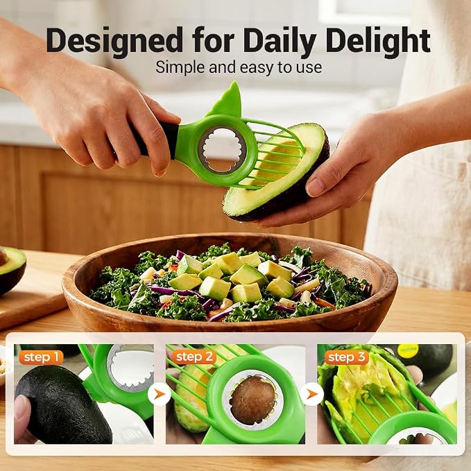 3 in1 Avocado Tool Split, Pit, and Slice, Avocado 3 Piece Set, Includes Avocado Slicer, Cutter and Airtight Storage Container,Kitchen Gadget (6 piece set)