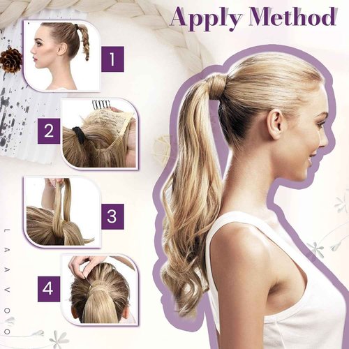 LaaVoo Human Hair Ponytail Extensions Brown Ombre Ponytail Hair Extensions Human Hair Balayage Brown 18 Inch 80g