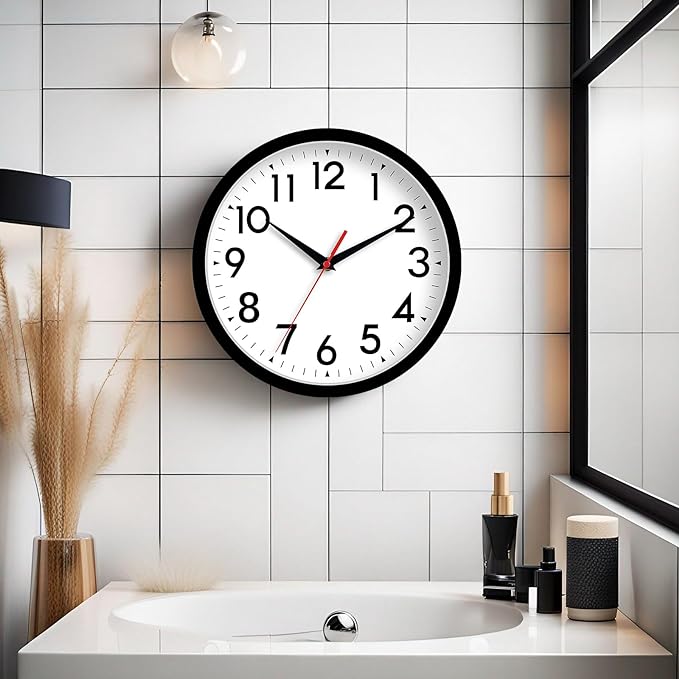 DAXSMY 14 Inch Wall Clock Large Battery Operated Big Silent Non Ticking Analog Clock Decorative for Living Room Office Kitchen Outdoor Classroom Bedroom Bathroom School(Black)