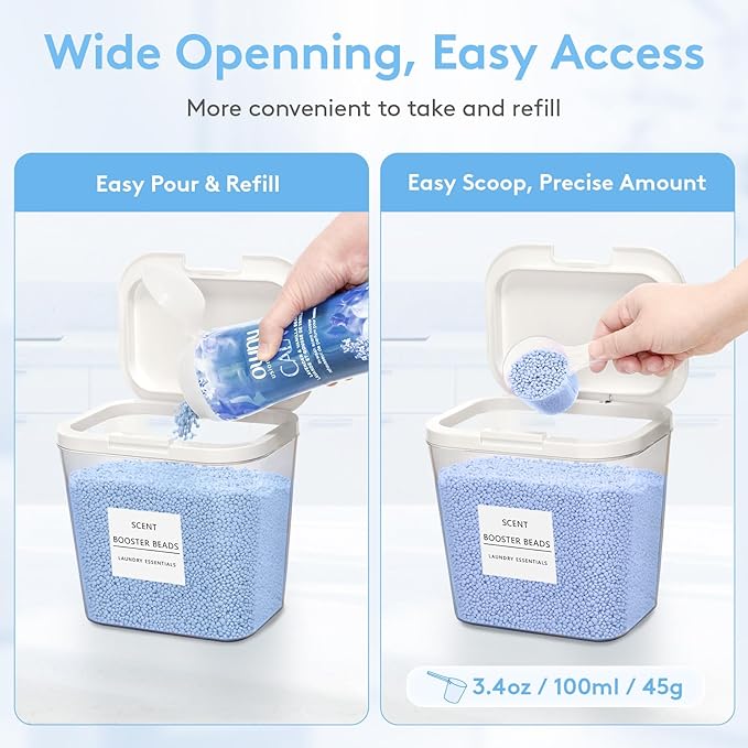 Lifewit 3+1 Laundry Pods Container & Dryer Sheet Holder, Large Powder Detergent Dispenser Storage Jars, Laundry Room Containers for Scent Booster Beads with Pop up Lids, Labels and Scoop