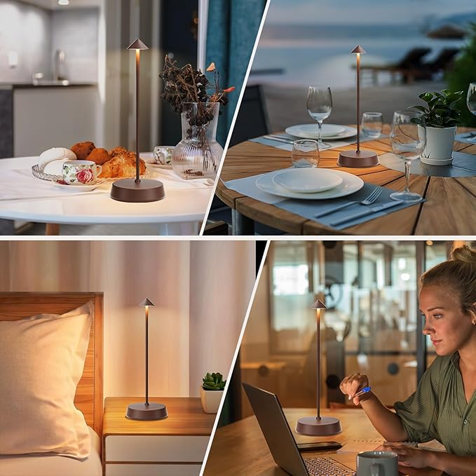 Rechargeable Cordless Small Table Lamp,6000mAh Battery Operated,LED Touch Dimmable Modern TableTop,Portable Outdoor Wireless Bedside Night Light for Restaurant/Dining/Bedroom/Living Room/Coffee(Brown)