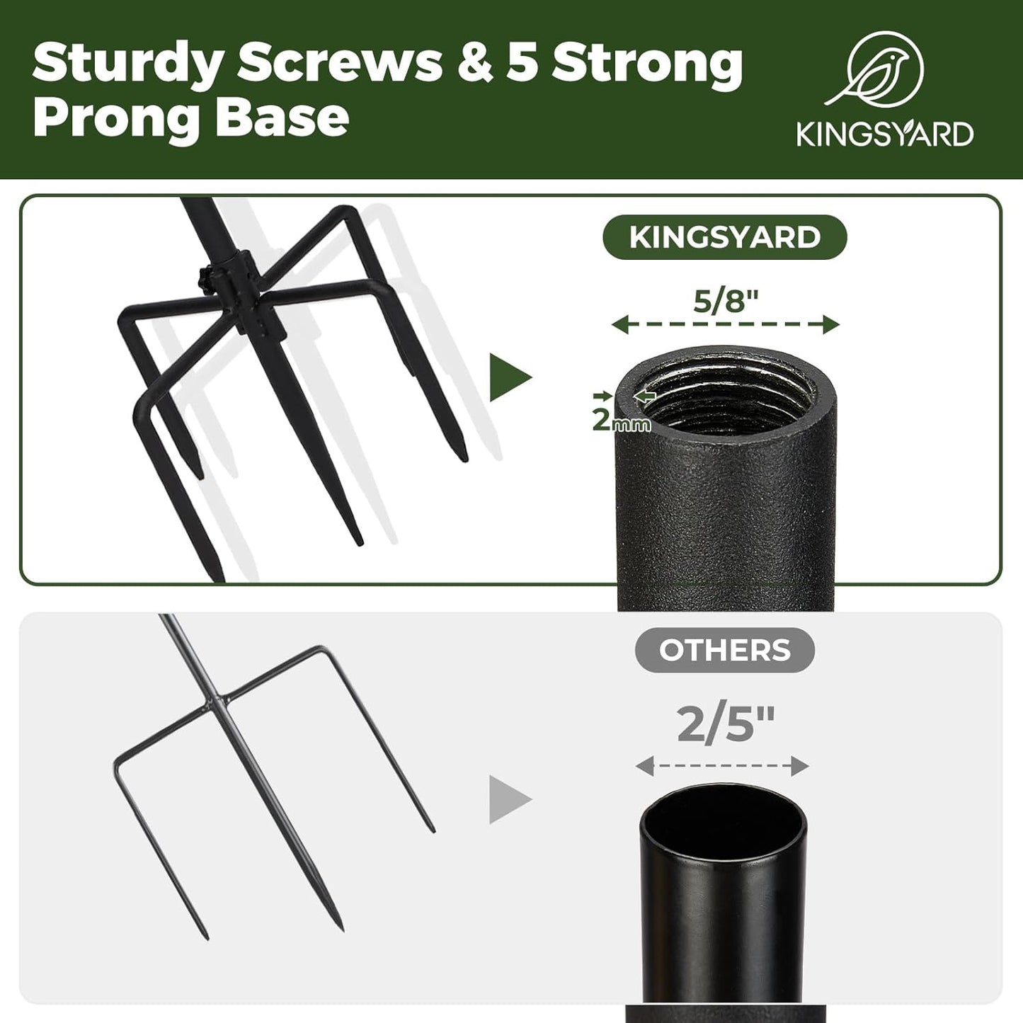 Kingsyard Adjustable Shepherd Hooks for Outdoor - Heavy Duty Bird Feeder Pole with 5 Prong Base, Garden Plant Hanger, Weddings Decor, Solar Light Lanterns, 108 inch