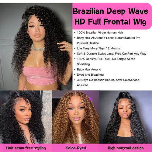 Umikisy 22 Inch Deep Wave Lace Front Wigs Human Hair 13x6 HD Lace Front Wigs Pre Plucked 200% Density Glueless Wigs with Baby Hair Deep Curly Wig for Women