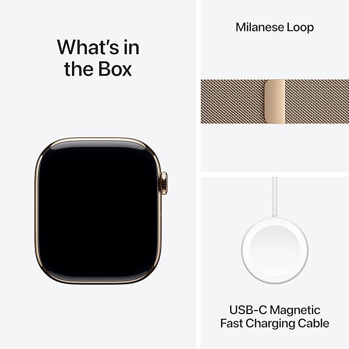 Apple Watch Series 11 [GPS + Cellular 46mm] Smartwatch with Gold Titanium Case with Gold Milanese Loop - M/L. Sleep Score, Fitness Tracker, Health Monitoring, Always-On Display, Water Resistant