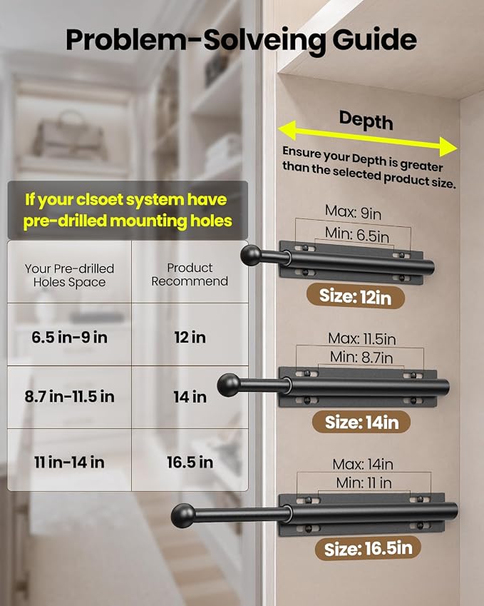 Supforce Valet Rod for Closets, 12" Valet Rod With 4 Hooks, Closet Organizer Slide Out Clothing Hanger Rods Extender Perfect for Suits,Dresses,Belt,Tie, Black