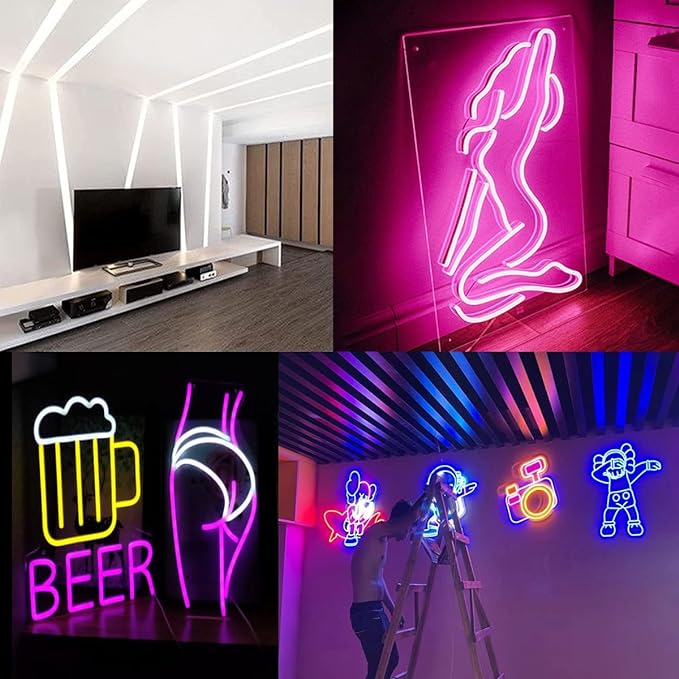 Purple Neon LED Strip Lights, 16.4ft 12V Waterproof Flexible Light for Indoor/Outdoor Decoration (Includes Power Adapter)