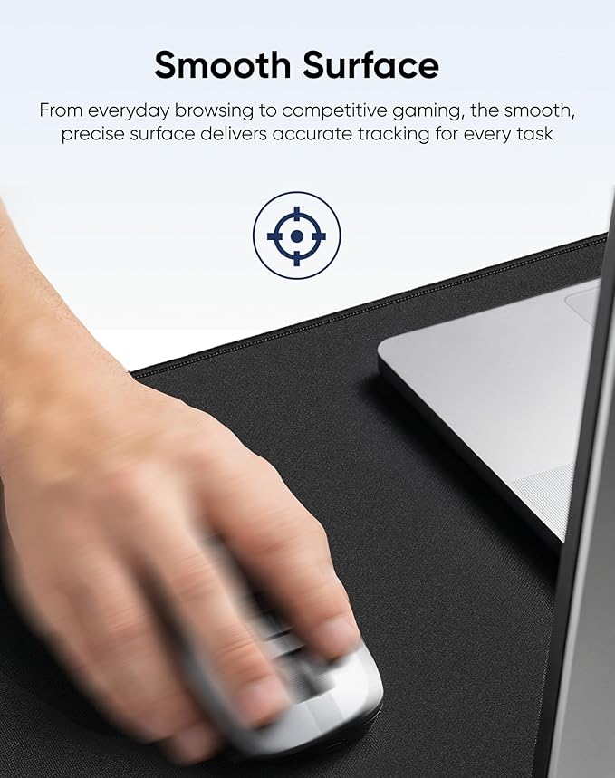 Reniteco Large Gaming Mouse Pad with Durable Stitched Edges, Non-Slip Rubber Base, Black Mousepad Mouse Mat Desk Pad for Home Office Gaming, 35.4''x15.7''x0.12'', Black