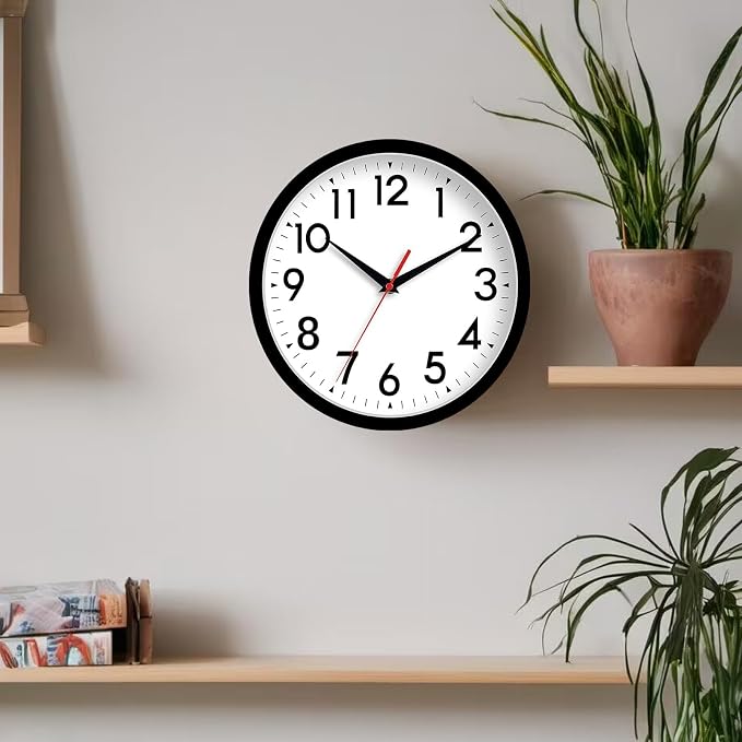 DAXSMY Wall Clock Analog 10 Inch Silent Non Ticking Battery Operated Modern Decorative for Living Room Kitchen Office Bedroom Bathroom(Black)