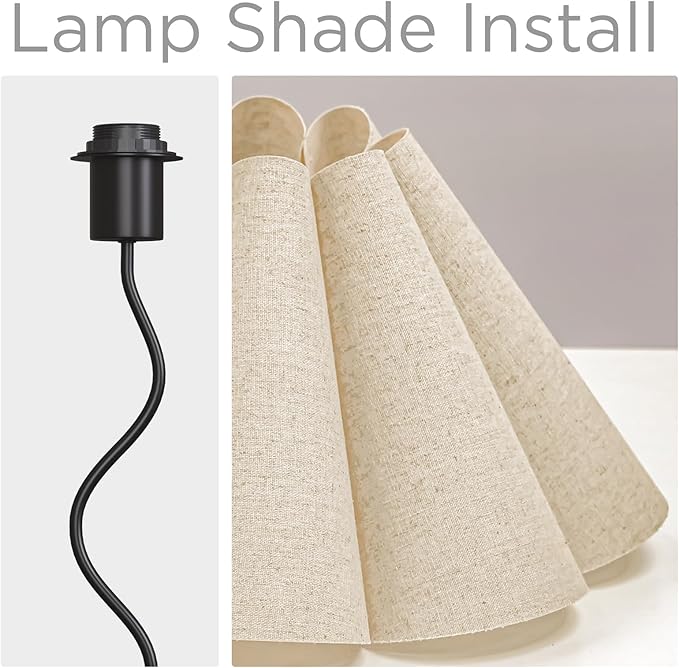 KUNJOULAM Small Table Lamp, Bedside Nightstand Lamp with Umbrella Form Fabric Lampshade Black Base, Morden Mini Desk Lamp for Bedroom Home Office Decor