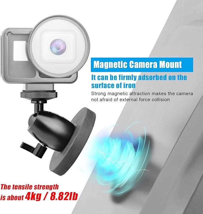 Action Camera Magnetic Mount for Gopro Hero 13 12 11 10 9 8 DJI Osmo Insta360 AKASO and Other Action Camera Aluminum 360° Rotation Magnetic Camera Mount with 1/4’’-20 Thread Stud