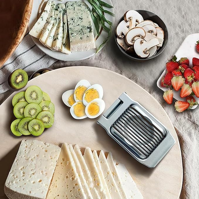 Egg Slicer for Hard Boiled Eggs, Aluminum Alloy Cutter with Cleaning Brush, 9.65 x 2.76 x 4.92 in, for Eggs, Strawberries, Mushrooms and Soft Foods, Silver