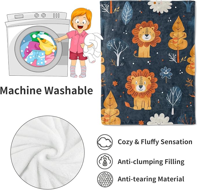Lion Blanket Cute Cartoon Jungle Tree Throw Blankets,Birthday Gifts for Kids Adult & Animal Lovers,Lightweight Soft Fleece,for Sofa Couch Bed Room Rustic Safari-Themed Decor 40x50in