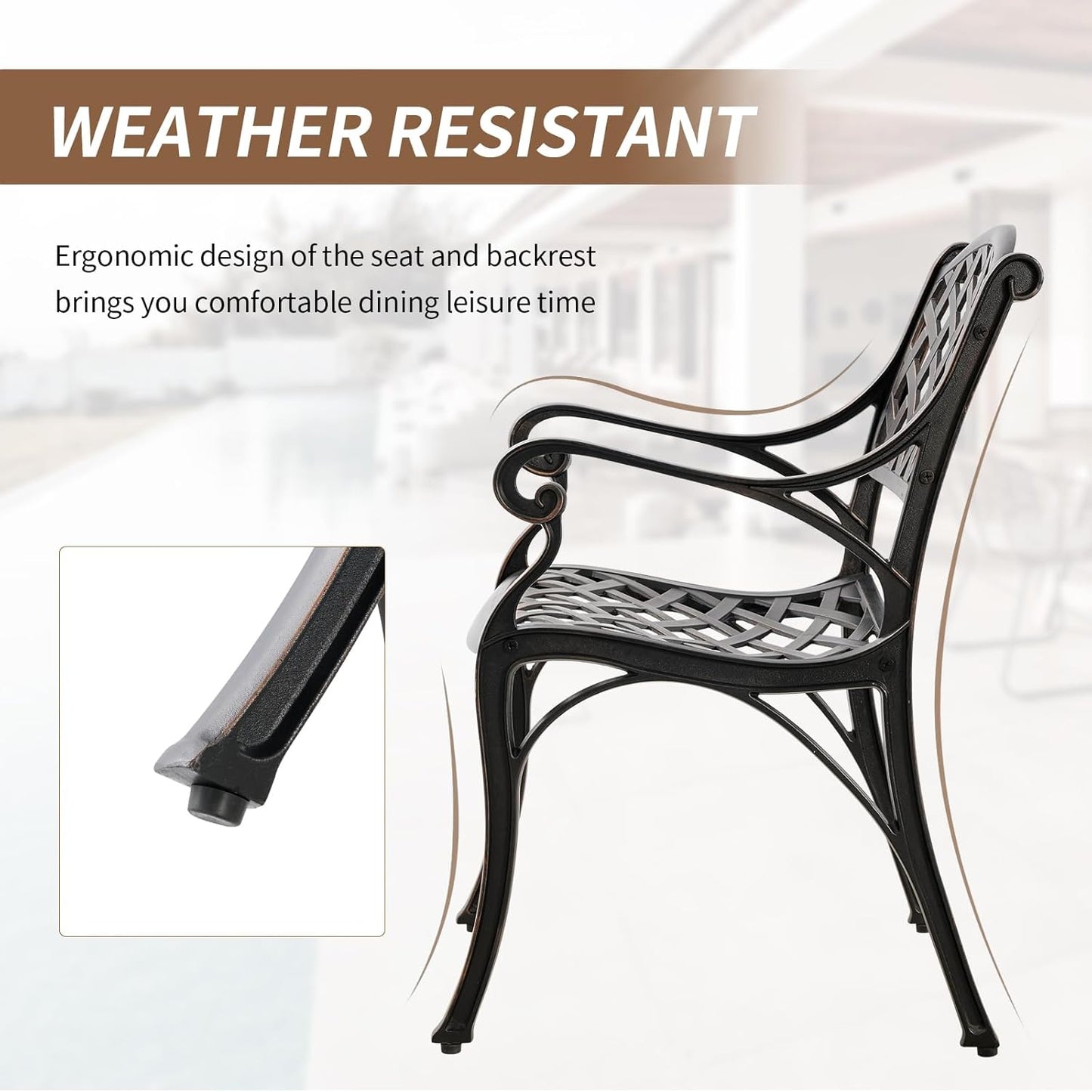 Bistro Set 3 Piece Outdoor Cast Aluminum Patio Bistro Set Patio Set Metal Bistro Table and Chairs Set of 2 with Umbrella Hole for Deck, Gardens, Bronze (Woven Backrest)