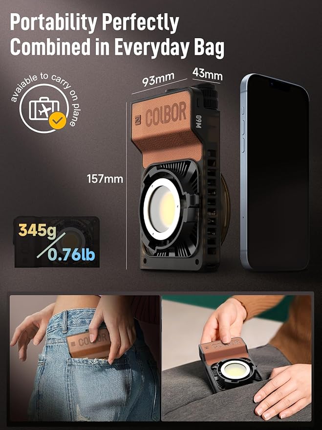 COLBOR W60 Video Light, 60W 2700K-6500K Bi-Color Pocket Continuous Output Lighting with LED Screen 3 Powering Options APP Control for Filmmaking Live Streaming
