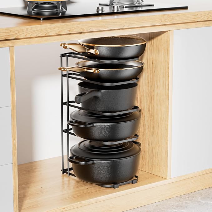 ORDORA Pots and Pans Organizer Rack under Cabinet 16.59" Tall, 5-Tier Pan Organizers inside Cabinet, Space Saving Kitchen Storage Pot Rack for Baking Pan Cast Iron Skillets Cookware - No Assembly