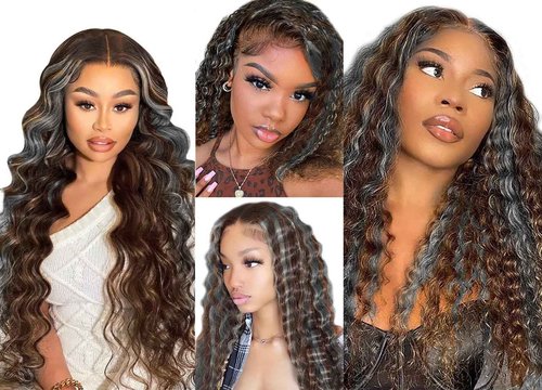 Giginger Bundles Human Hair P4/GREY 22 24 26 inch Deep Wave Human Hair Bundles Highlight Chocolate Grey Unprocessed Quick Weave Soft Sewn In Hair Extensions for Black Women