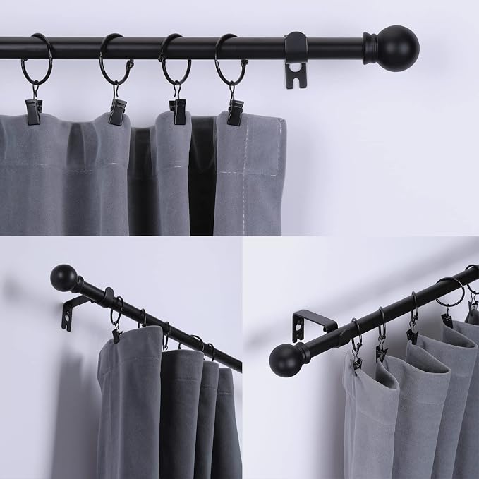 Thestoa 5/8" Diameter Splicing Curtain Rods 2 pack for Windows 30 or 46 inch, Black Curtain Rods for Bedroom, Living Room, Farmhouse, Outdoor etc.