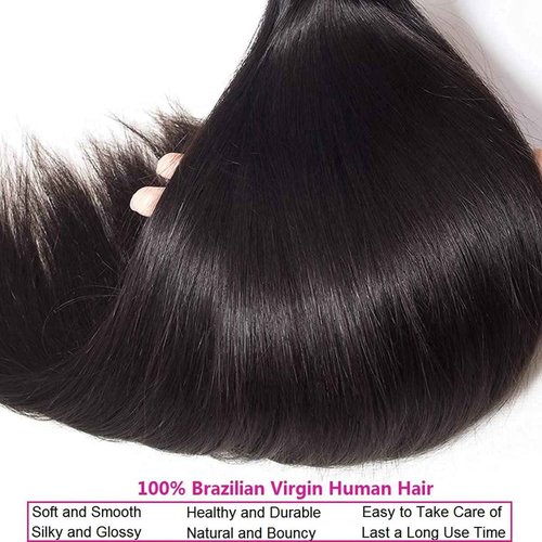 Straight 3 Bundles Human Hair 100% Unprocessed 12A Brazilian Hair 18 20 22 Inch Double Weft Natural Black