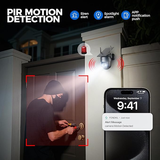 LITYMOL 2K 2.4g WiFi Security Cameras Wireless Outdoor, 360° View Solar Cameras for Home Security, Color Night Vision, AI Detection, 2-Way Audio, Spotlight Siren Alarm, SD/Cloud Storage