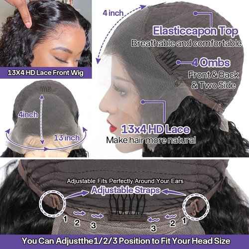 13x4 Deep Wave Lace Front Wigs - Pre Plucked 180 Density - 20 Inch Human Hair Wig