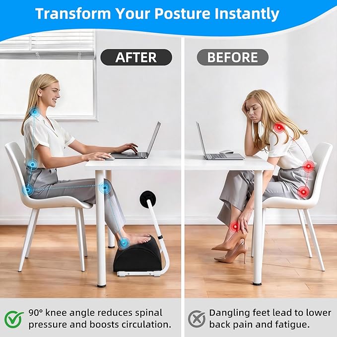Adjustable Foot Rest Under Desk Footrest Wide Leg Rest 3 Height Positions with Detachable Foam Cushion for Desk Office Gaming Chairs