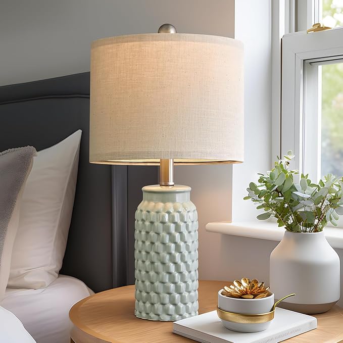 USumkky 20.5 inches Modern Ceramic Green Bedside Lamp Set of 2 for Bedroom Decor Farmhouse Table Lamp for Living Room Office Dorm
