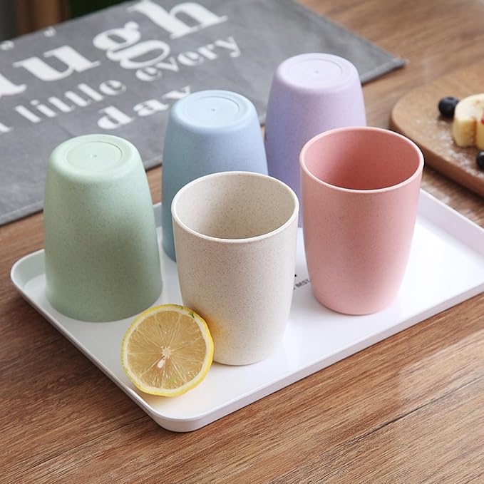 Wheat Straw Cups set of 4, Unbreakable Drinking Cup, Reusable Cups, Dishwasher Safe, 12 oz for Kitchen, Home, Office and Outdoor Use (Yellow)