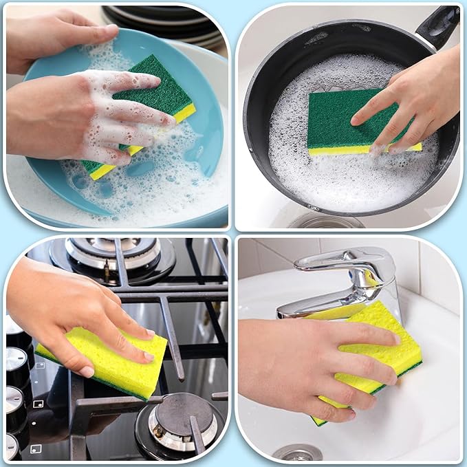 24 Pack Heavy Duty Scrub Sponges,Multi-Purpose Kitchen Sponge, Efficiently Clean The Surface Stains,Used for Clean Kitchen Pots,Bowls,Bathrooms,Tiles,Wall Good Helper for Home Cleaning