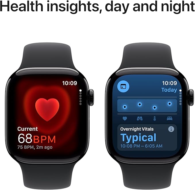 Apple Watch Series 10 [GPS 42mm case] Smartwatch with Jet Black Aluminum Case with Black Sport Band - S/M. Fitness Tracker, ECG App, Always-On Retina Display, Water Resistant