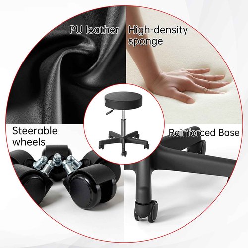 CLORIS Round Rolling Stool Hold up to 400 LBS Height Adjustable Swivel Chair Nylon Feet with Wheels for Spa, Massage, Salon, Home, Office, Medical, Tatoo, Bar Black