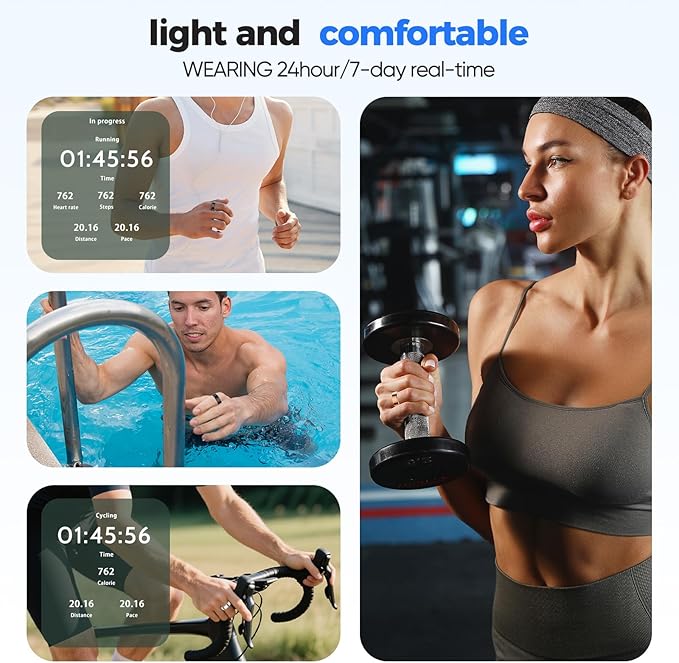 BIEMHA IP68 Waterproof Smart Ring - Fitness & Health Tracker with Sleep/Exercise Monitoring, Unisex for Women Men, iOS & Android Compatible, Long Lasting Battery Life, No Subscription (Rose Gold, 9)