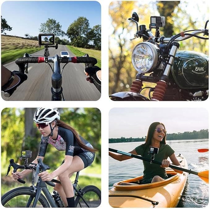 PULUZ 360 Degree Rotation Motorcycle Bicycle Rack Mount Holder, Aluminum Handlebar Mount Compatible with GoPro Hero 13/12/11/10/9/8/Max, DJI Osmo Action 5Pro/4/3, Insta 360 X5/X4/X3/Ace Pro 2/Pro/Ace