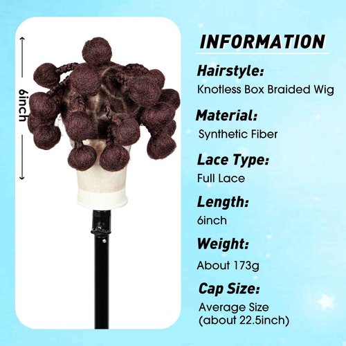 A ANYTIME Handmade Bantu Knotless Braided Wigs Synthetic Full Lace Braided Wig Buns Wig Full Lace Braids Wig with Baby Hair African Braiding Hair Wig for Black Women（1B-BUG