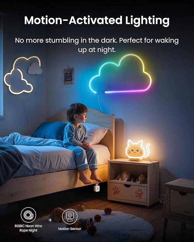 SwitchBot RGBIC Neon Rope Lights with Alexa, Matter-Certified Wire Rope Light, DIY Flexible Steel Core, Neon Lights for Wall & Bedroom, Works w Apple Home/Siri/Google, Music Sync, 16M Colors, 6.56ft