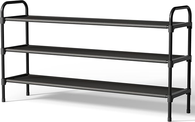 Kitsure Extra-Long Shoe Rack for Closet, Shoe Organizer for Front Door Entrance, Stackable Shoe Shelf, Detachable Closet Organizers and Storage, 39.0" Wide - 3 Tier, Black
