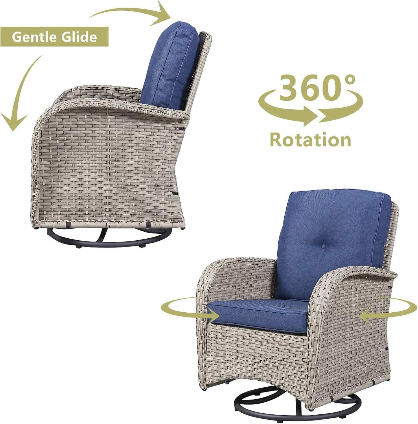 HUMMUH 5-Piece Patio Furniture Wicker Outdoor Conversation Set,All-Weather Rattan Swivel Chairs Bistro Set with Loveseat Coffee Table for Backyard,Poolside,Deck(Grey/Blue)