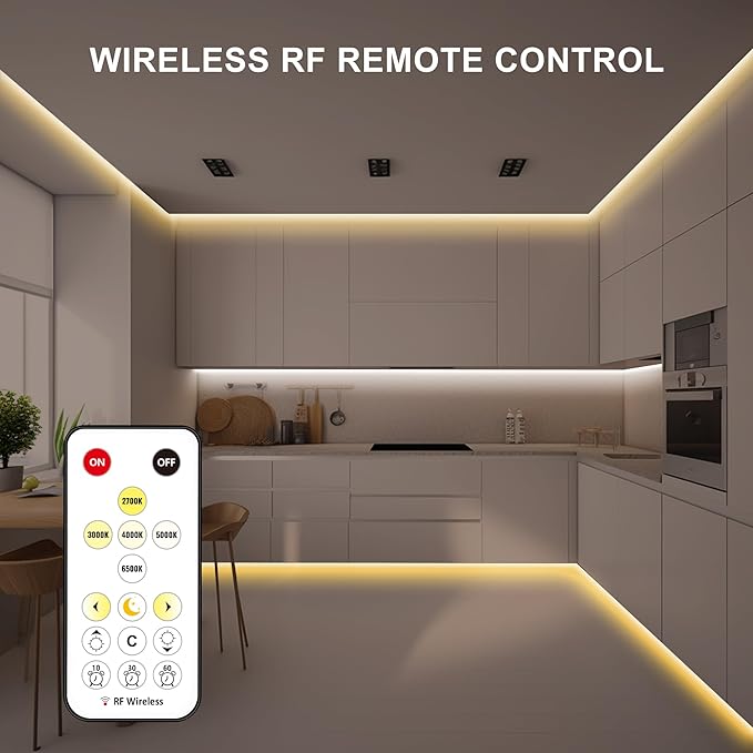 Tatazone 6.56ft Tunable White COB Led Strip Light with RF Remote, CRI93+ Dimmable CCT 2700K-6500K COB Led Tape Lights, Adhesive High Density Dual Color Led Light Strip for Bedroom, Kitchen, Cabinet