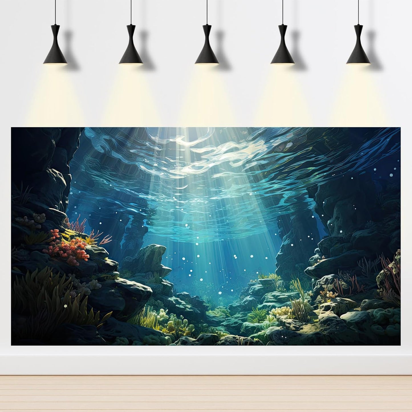 Underwater Aquarium Background Corals and Tropical Fish Terrarium Backdrop Rock Aquatic Plants Sunlight Rays Fish Tank Background Tank Aquarium Wallpaper Poster Decor 72x16in