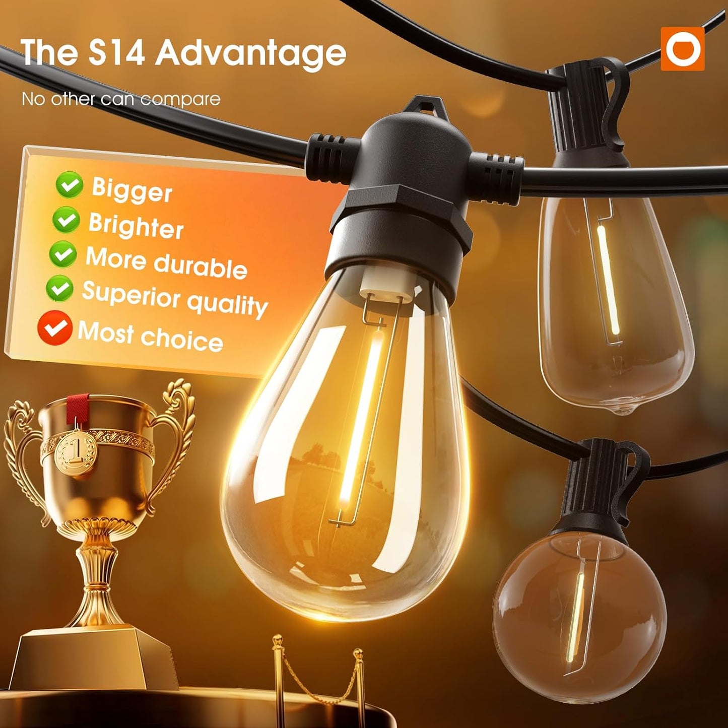 addlon 72FT(2FT Space) LED Outdoor String Lights with 36 Edison Shatterproof Bulbs, Heavy-Duty and Weatherproof Strand, Commercial Grade Patio Lights, Decorative for Patio, Black