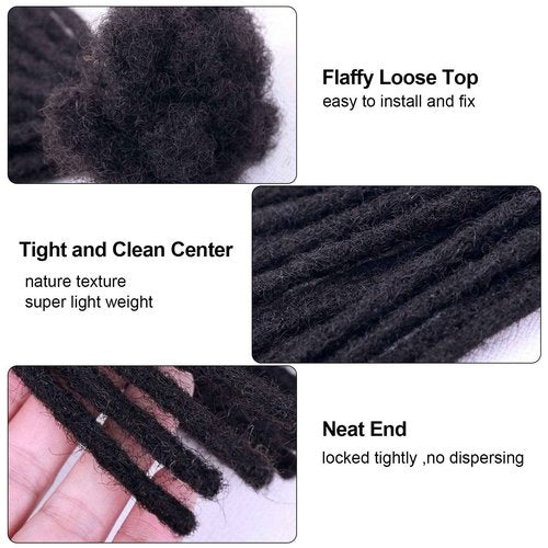 WacanDan 0.4cm Thickness 100% Human Hair Dreadlock Extensions 10 Inch 60 Strands Full Handmade Can be Dyed and Bleached Permanent Loc Extensions Human Hair Natural Black