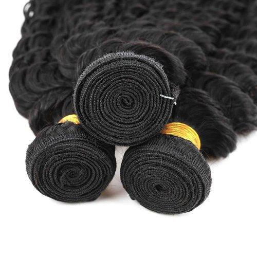 Condescension Brazilian Human Hair Bundles 22 24 26 Inch Deep Wave 3 Bundles Human Hair 100% Unprocessed Remy Brazilian Virgin Weave Hair Natural Black for Women