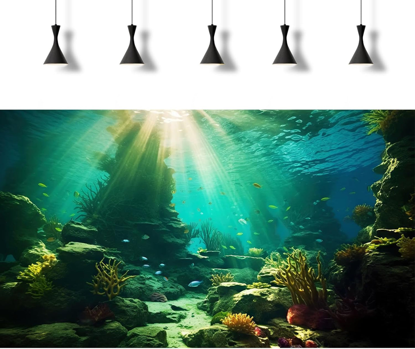 Ocean Floor Fish Tank Background Under The Sea Coral Reef Aquarium Background Tropical Fish Terrarium Backgrounds Underwater Rock Cave Sunray Fish Tank Backgrounds Decorations 48x20in