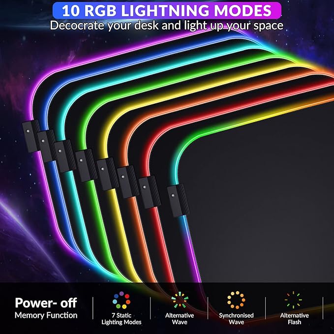 Gimars RGB Mouse Pad with Wrist Rest Support, 12 x 10 in Extra Large Ergonomic Gaming Mouse Pad with 10 LED Lighting Modes, Non-Slip Rubber Base for PC Gaming & Office