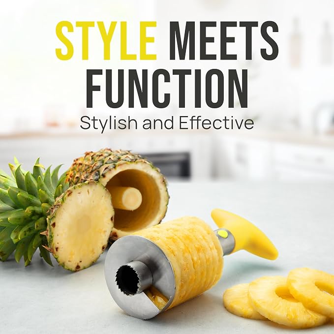Zulay Kitchen Pineapple Corer and Slicer Tool – Stainless Steel Pineapple Cutter with Eye Remover Tool – Ergonomic Handle & Easy Core Remover – Reinforced Heavy-Duty Blade – Yellow