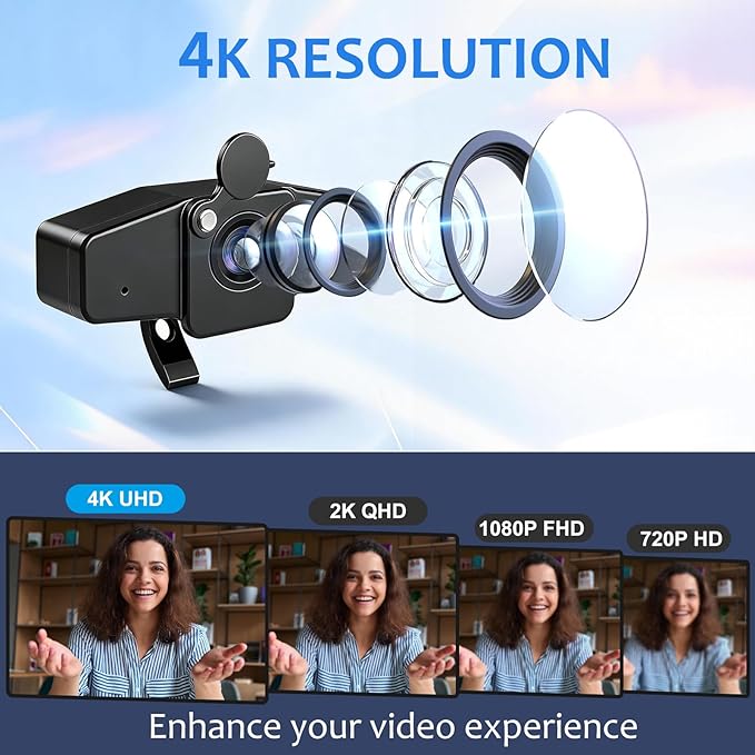 POHO 4K Webcam for PC, Ultra HD Computer Camera with PDAF Autofocus, Aluminum Material, Auto Light Correction,70° FOV, Web Camera with Microphone,Privacy Cover, for Streaming, Conference, Zoom