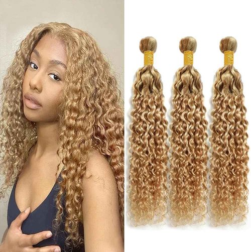 Giginger P27/613 Blonde Jerry Curly Human Hair Bundles 22 24 26 Inch Highlight Honey Blonde Jerry Curly Bundles 100% Unprocessed Raw Quick Weave Hair for Black Women