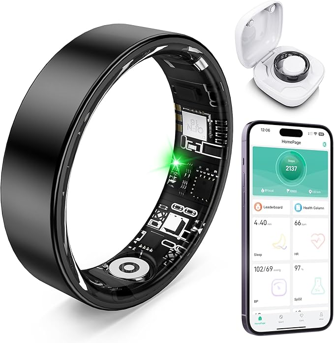 Smart Ring with Sleep Monitoring, Step Counting, Heart Rate, Blood Oxygen for iOS and Android, No Subscription Fee, IP68 Waterproof Health Tracker (Black, 11)