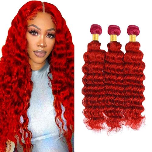 Condescension Brazilian Red Human Hair Bundles 22 24 26 Inch Deep Wave 3 Bundles Human Hair 100% Unprocessed Remy Brazilian Virgin Weave Hair Red for Women